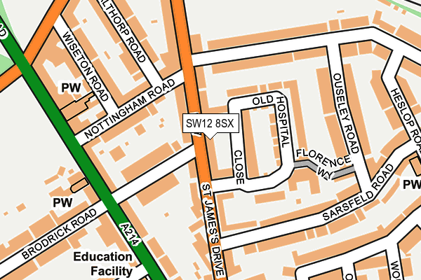 SW12 8SX map - OS OpenMap – Local (Ordnance Survey) SW12 8SX map - OS OpenMap – Local (Ordnance Survey)