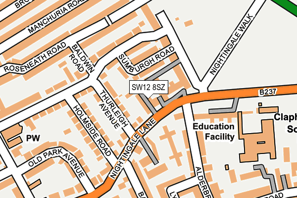 SW12 8SZ map - OS OpenMap – Local (Ordnance Survey) SW12 8SZ map - OS OpenMap – Local (Ordnance Survey)