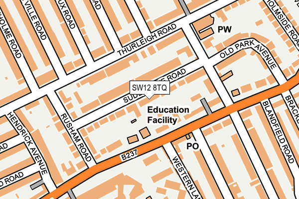 SW12 8TQ map - OS OpenMap – Local (Ordnance Survey) SW12 8TQ map - OS OpenMap – Local (Ordnance Survey)
