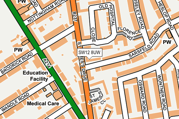 SW12 8UW map - OS OpenMap – Local (Ordnance Survey) SW12 8UW map - OS OpenMap – Local (Ordnance Survey)