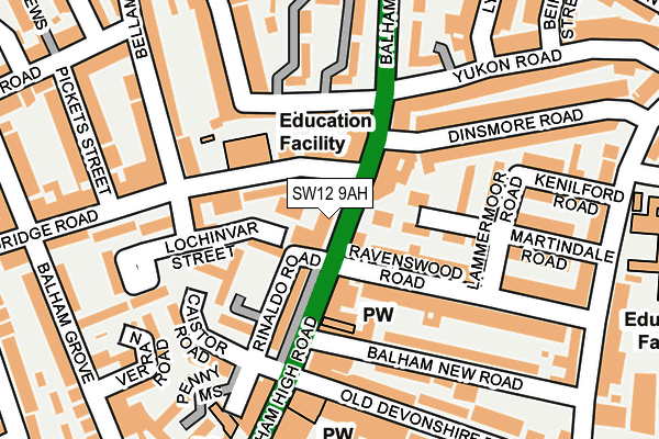 SW12 9AH map - OS OpenMap – Local (Ordnance Survey) SW12 9AH map - OS OpenMap – Local (Ordnance Survey)