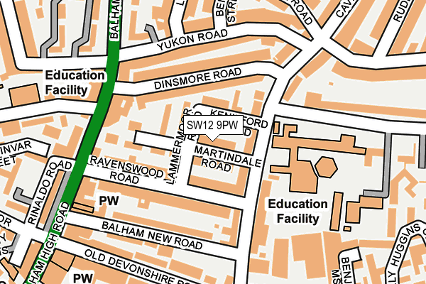 SW12 9PW map - OS OpenMap – Local (Ordnance Survey) SW12 9PW map - OS OpenMap – Local (Ordnance Survey)