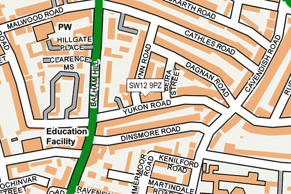 SW12 9PZ map - OS OpenMap – Local (Ordnance Survey)