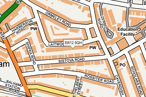 SW12 9QH map - OS OpenMap – Local (Ordnance Survey) SW12 9QH map - OS OpenMap – Local (Ordnance Survey)