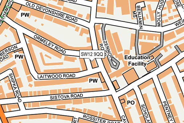 SW12 9QQ map - OS OpenMap – Local (Ordnance Survey) SW12 9QQ map - OS OpenMap – Local (Ordnance Survey)