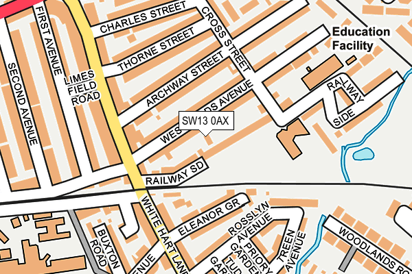 SW13 0AX map - OS OpenMap – Local (Ordnance Survey) SW13 0AX map - OS OpenMap – Local (Ordnance Survey)