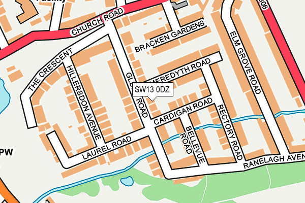 SW13 0DZ map - OS OpenMap – Local (Ordnance Survey) SW13 0DZ map - OS OpenMap – Local (Ordnance Survey)