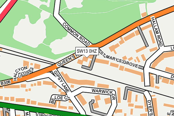 SW13 0HZ map - OS OpenMap – Local (Ordnance Survey) SW13 0HZ map - OS OpenMap – Local (Ordnance Survey)