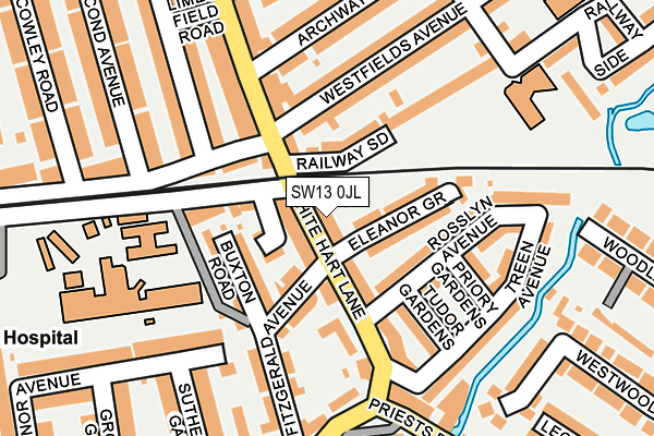 SW13 0JL map - OS OpenMap – Local (Ordnance Survey) SW13 0JL map - OS OpenMap – Local (Ordnance Survey)