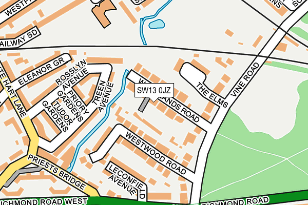 SW13 0JZ map - OS OpenMap – Local (Ordnance Survey) SW13 0JZ map - OS OpenMap – Local (Ordnance Survey)