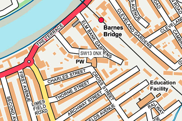 SW13 0NX map - OS OpenMap – Local (Ordnance Survey) SW13 0NX map - OS OpenMap – Local (Ordnance Survey)