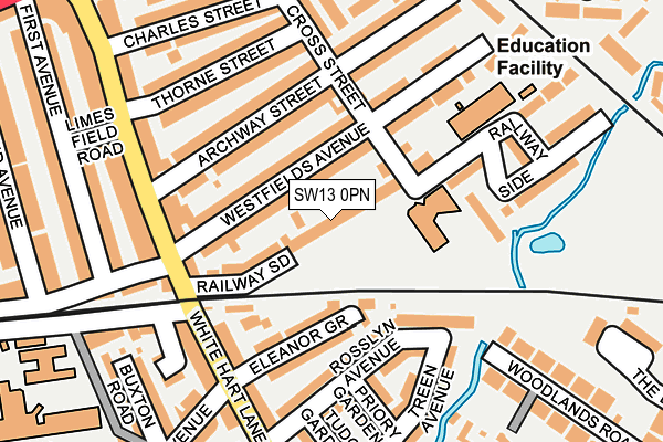 SW13 0PN map - OS OpenMap – Local (Ordnance Survey) SW13 0PN map - OS OpenMap – Local (Ordnance Survey)