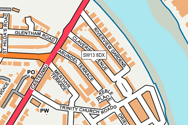 SW13 8DX map - OS OpenMap – Local (Ordnance Survey) SW13 8DX map - OS OpenMap – Local (Ordnance Survey)