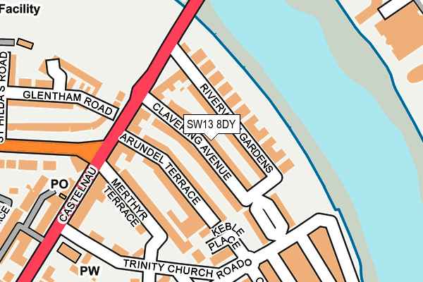 SW13 8DY map - OS OpenMap – Local (Ordnance Survey) SW13 8DY map - OS OpenMap – Local (Ordnance Survey)