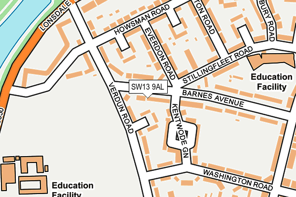 SW13 9AL map - OS OpenMap – Local (Ordnance Survey) SW13 9AL map - OS OpenMap – Local (Ordnance Survey)