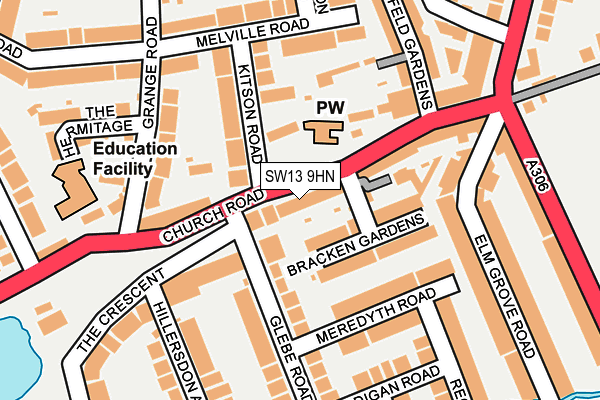 SW13 9HN map - OS OpenMap – Local (Ordnance Survey) SW13 9HN map - OS OpenMap – Local (Ordnance Survey)