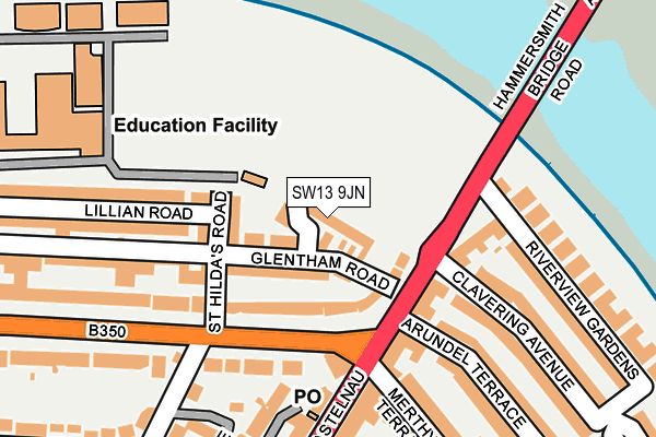 SW13 9JN map - OS OpenMap – Local (Ordnance Survey) SW13 9JN map - OS OpenMap – Local (Ordnance Survey)