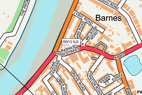 SW13 9JX map - OS OpenMap – Local (Ordnance Survey) SW13 9JX map - OS OpenMap – Local (Ordnance Survey)
