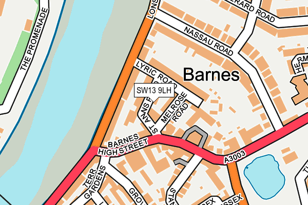 SW13 9LH map - OS OpenMap – Local (Ordnance Survey) SW13 9LH map - OS OpenMap – Local (Ordnance Survey)