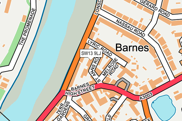 SW13 9LJ map - OS OpenMap – Local (Ordnance Survey) SW13 9LJ map - OS OpenMap – Local (Ordnance Survey)