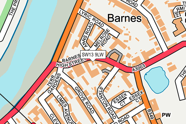 SW13 9LW map - OS OpenMap – Local (Ordnance Survey) SW13 9LW map - OS OpenMap – Local (Ordnance Survey)