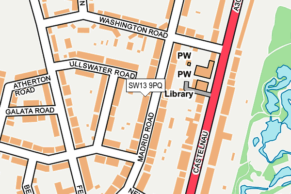 SW13 9PQ map - OS OpenMap – Local (Ordnance Survey) SW13 9PQ map - OS OpenMap – Local (Ordnance Survey)