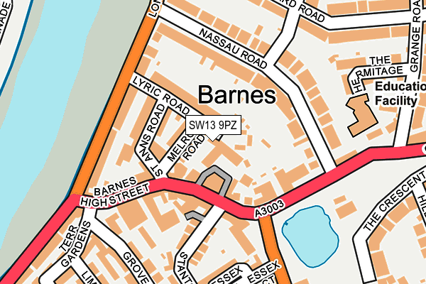 SW13 9PZ map - OS OpenMap – Local (Ordnance Survey) SW13 9PZ map - OS OpenMap – Local (Ordnance Survey)
