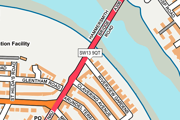 SW13 9QT map - OS OpenMap – Local (Ordnance Survey) SW13 9QT map - OS OpenMap – Local (Ordnance Survey)