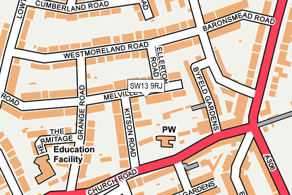 SW13 9RJ map - OS OpenMap – Local (Ordnance Survey) SW13 9RJ map - OS OpenMap – Local (Ordnance Survey)