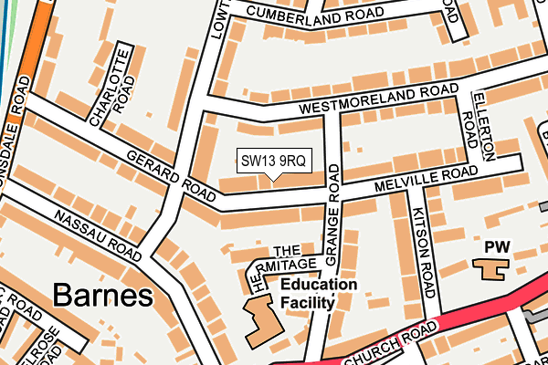 SW13 9RQ map - OS OpenMap – Local (Ordnance Survey) SW13 9RQ map - OS OpenMap – Local (Ordnance Survey)