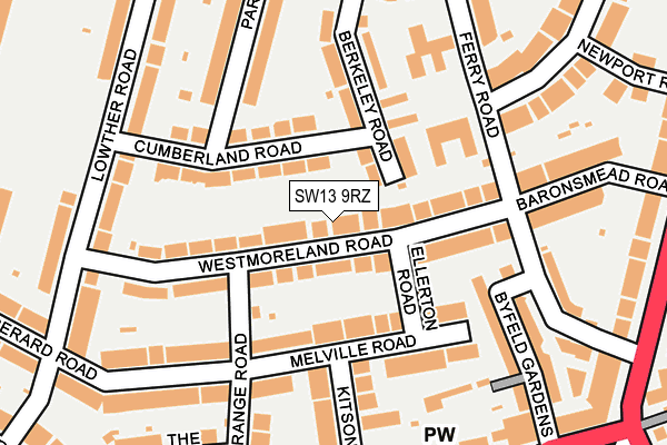 SW13 9RZ map - OS OpenMap – Local (Ordnance Survey)