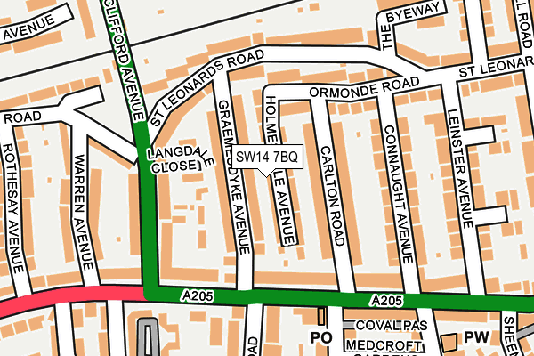 SW14 7BQ map - OS OpenMap – Local (Ordnance Survey) SW14 7BQ map - OS OpenMap – Local (Ordnance Survey)