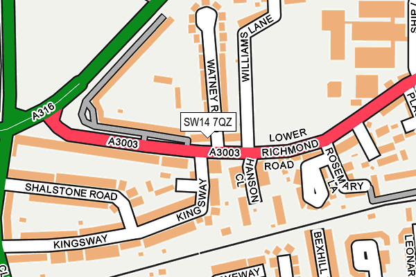 SW14 7QZ map - OS OpenMap – Local (Ordnance Survey)