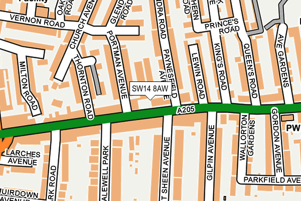 SW14 8AW map - OS OpenMap – Local (Ordnance Survey) SW14 8AW map - OS OpenMap – Local (Ordnance Survey)