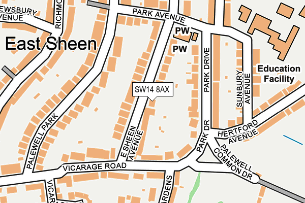 SW14 8AX map - OS OpenMap – Local (Ordnance Survey) SW14 8AX map - OS OpenMap – Local (Ordnance Survey)