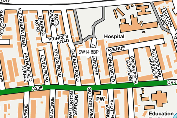 SW14 8BP map - OS OpenMap – Local (Ordnance Survey) SW14 8BP map - OS OpenMap – Local (Ordnance Survey)