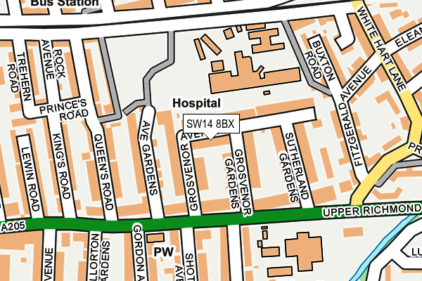 SW14 8BX map - OS OpenMap – Local (Ordnance Survey) SW14 8BX map - OS OpenMap – Local (Ordnance Survey)