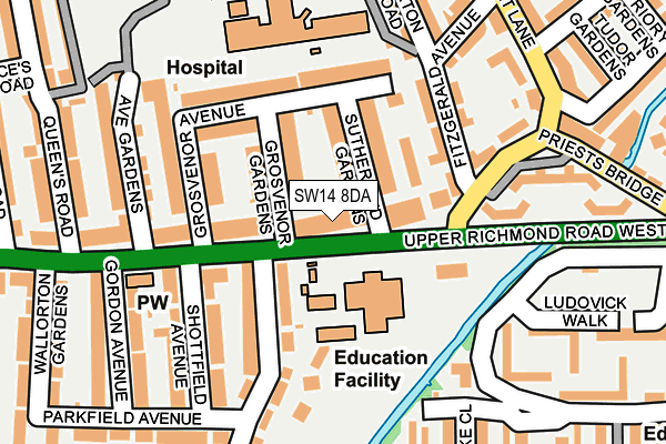 SW14 8DA map - OS OpenMap – Local (Ordnance Survey) SW14 8DA map - OS OpenMap – Local (Ordnance Survey)