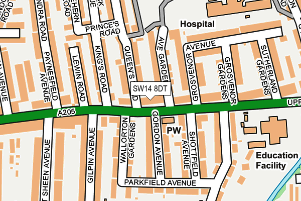 SW14 8DT map - OS OpenMap – Local (Ordnance Survey) SW14 8DT map - OS OpenMap – Local (Ordnance Survey)