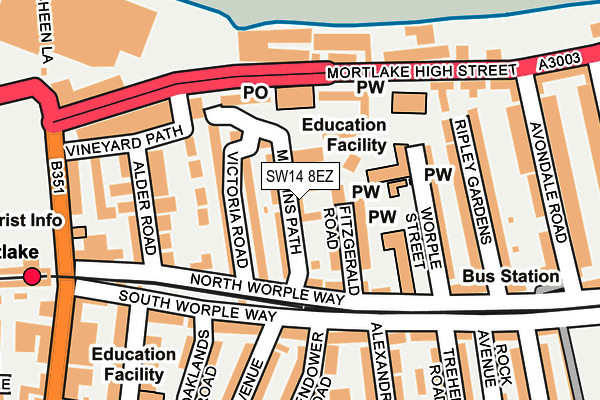SW14 8EZ map - OS OpenMap – Local (Ordnance Survey) SW14 8EZ map - OS OpenMap – Local (Ordnance Survey)