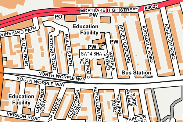 SW14 8HA map - OS OpenMap – Local (Ordnance Survey)