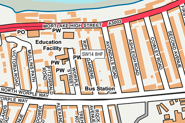 SW14 8HF map - OS OpenMap – Local (Ordnance Survey) SW14 8HF map - OS OpenMap – Local (Ordnance Survey)