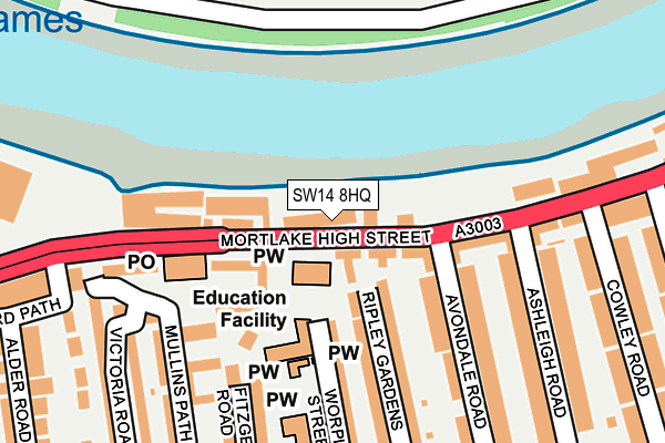 SW14 8HQ map - OS OpenMap – Local (Ordnance Survey) SW14 8HQ map - OS OpenMap – Local (Ordnance Survey)