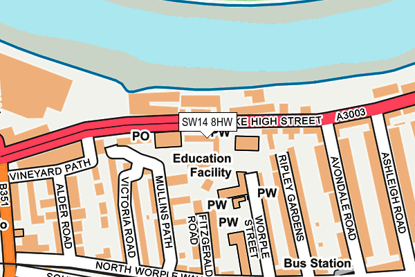 SW14 8HW map - OS OpenMap – Local (Ordnance Survey) SW14 8HW map - OS OpenMap – Local (Ordnance Survey)