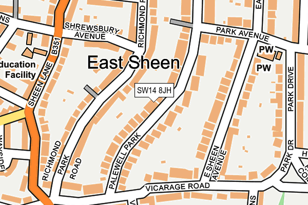 SW14 8JH map - OS OpenMap – Local (Ordnance Survey) SW14 8JH map - OS OpenMap – Local (Ordnance Survey)
