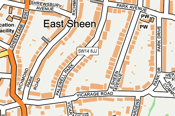 SW14 8JJ map - OS OpenMap – Local (Ordnance Survey) SW14 8JJ map - OS OpenMap – Local (Ordnance Survey)