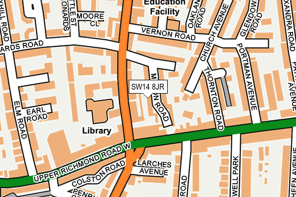 SW14 8JR map - OS OpenMap – Local (Ordnance Survey) SW14 8JR map - OS OpenMap – Local (Ordnance Survey)