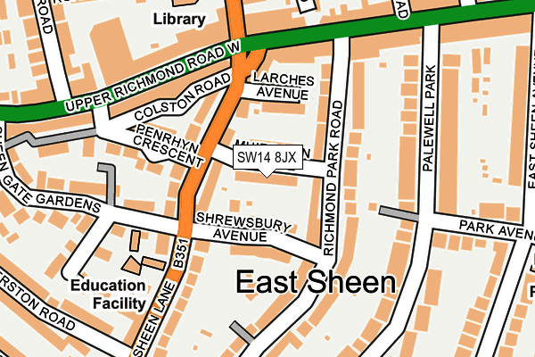 SW14 8JX map - OS OpenMap – Local (Ordnance Survey) SW14 8JX map - OS OpenMap – Local (Ordnance Survey)