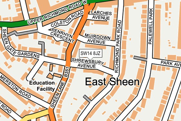 SW14 8JZ map - OS OpenMap – Local (Ordnance Survey) SW14 8JZ map - OS OpenMap – Local (Ordnance Survey)