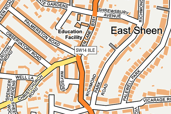 SW14 8LE map - OS OpenMap – Local (Ordnance Survey) SW14 8LE map - OS OpenMap – Local (Ordnance Survey)